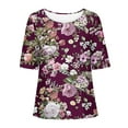 thumbnail image 5 of GaThRRgYP Womens Tops Short Sleeve Dressy,Plus Size Tops Short Sleeve,Women's Casual Round Neck Button Printed Short Sleeve Blouse Purple L, 5 of 5