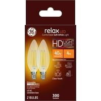 GE LED 4W HD Relax Soft White Decorative Blunt Tip, Small Base, Dimmable, 2pk Light Bulbs