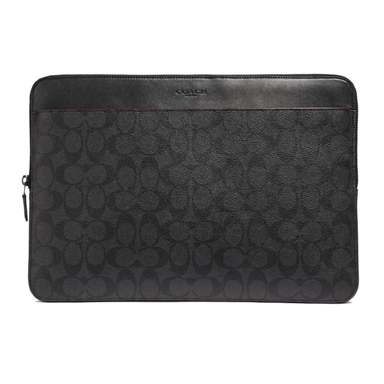 NWT COACH Laptop Tablet Case Signature Canvas Logo Black Oxblood