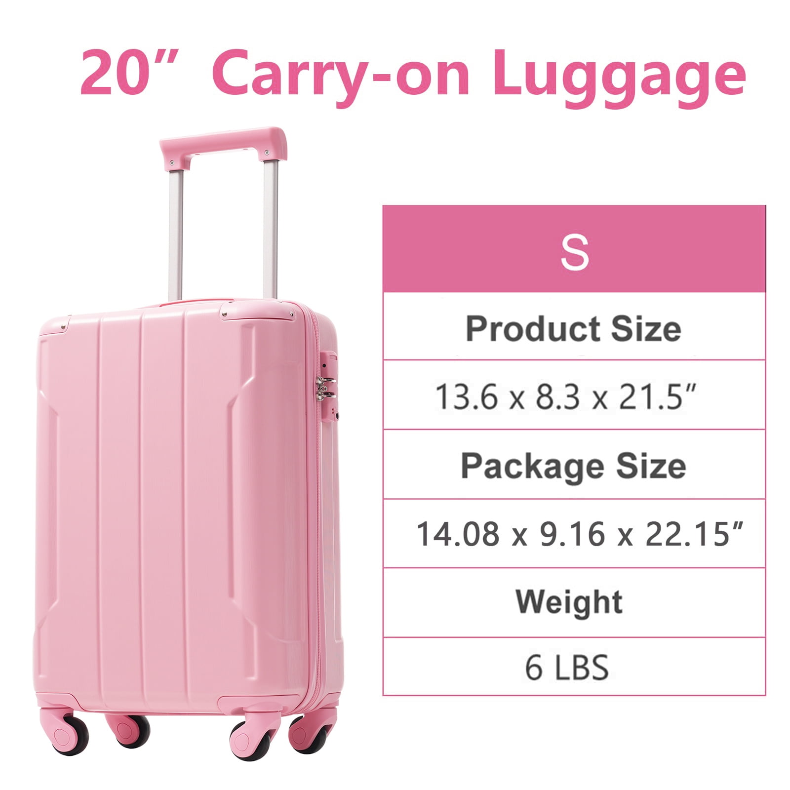 20" ABS Carry-On Luggage with TSA Lock, 360° Spinner Wheels, 3-Level Telescopic Handle, Lightweight Durable Suitcase for Weekend Travel Business Trips