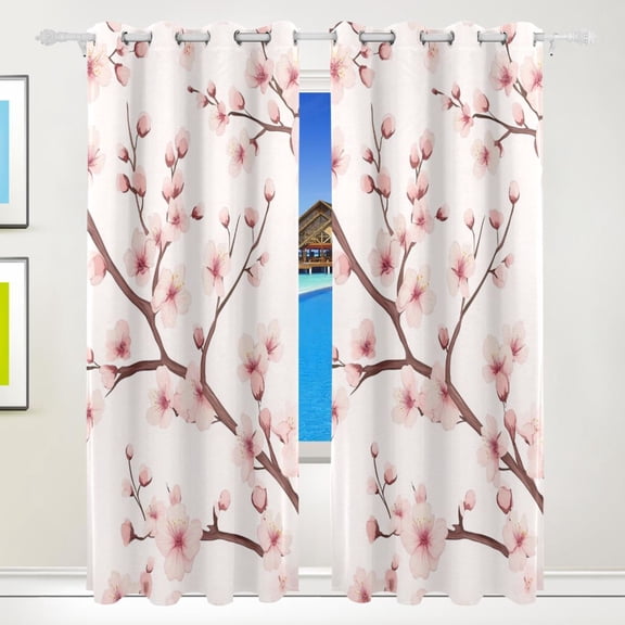 Cherry Flowers Blossom Curtains Black Out 72 Inch Length Curtains for Sliding Glass Doors Bedroom Living Room 2 Pack