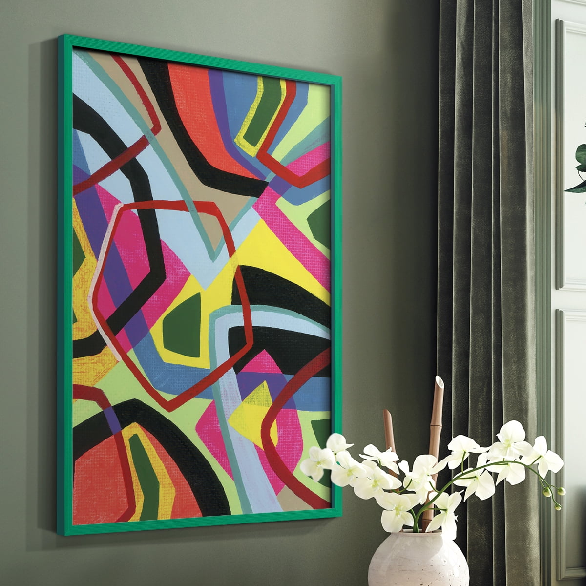 Bold Shape Shift II Framed Print in Green Solid Wood Framed Print No Nail Hanging