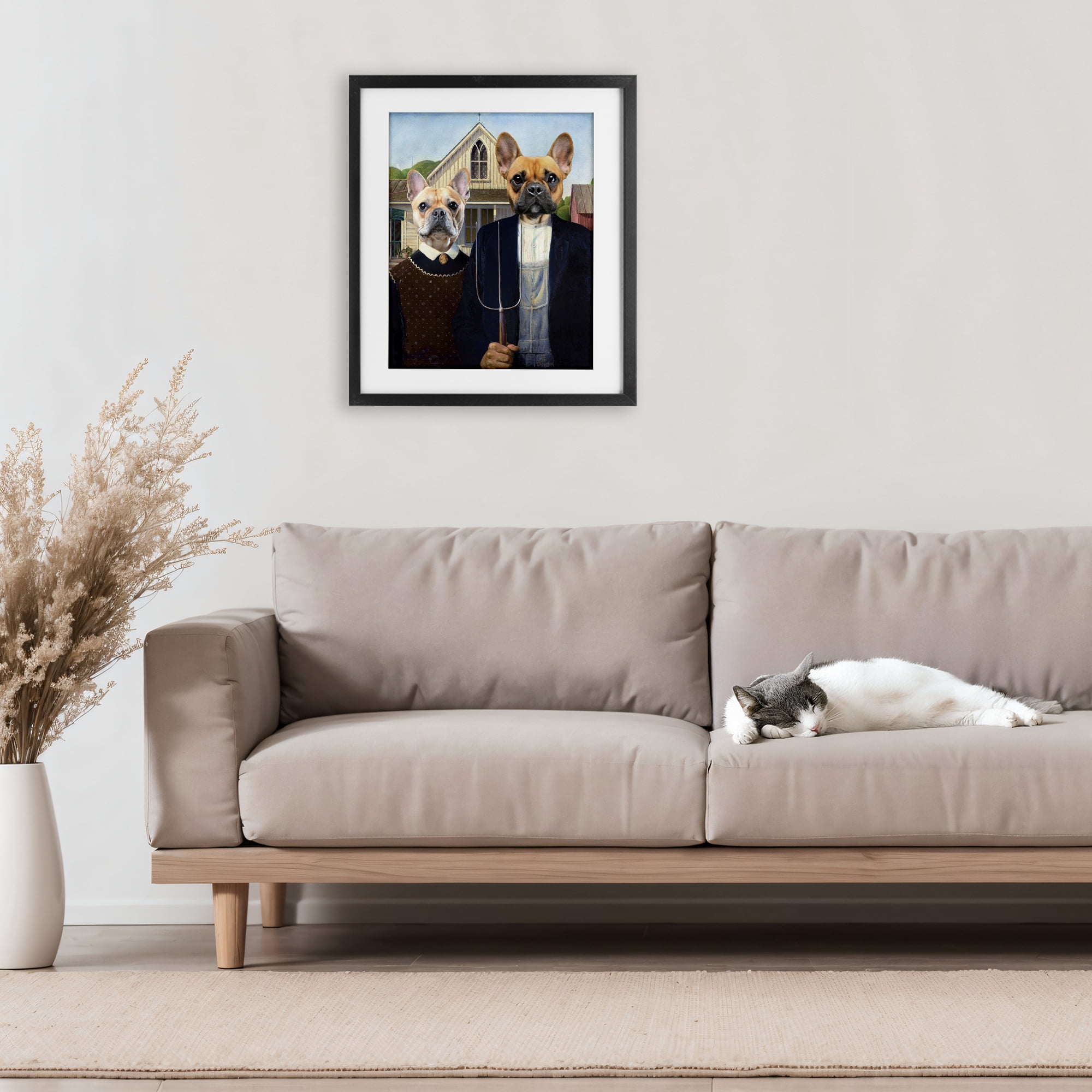 Stupell Industries French Bulldogs Iconic Farmers Black Framed Print Under Glass, design by Grotto Studios