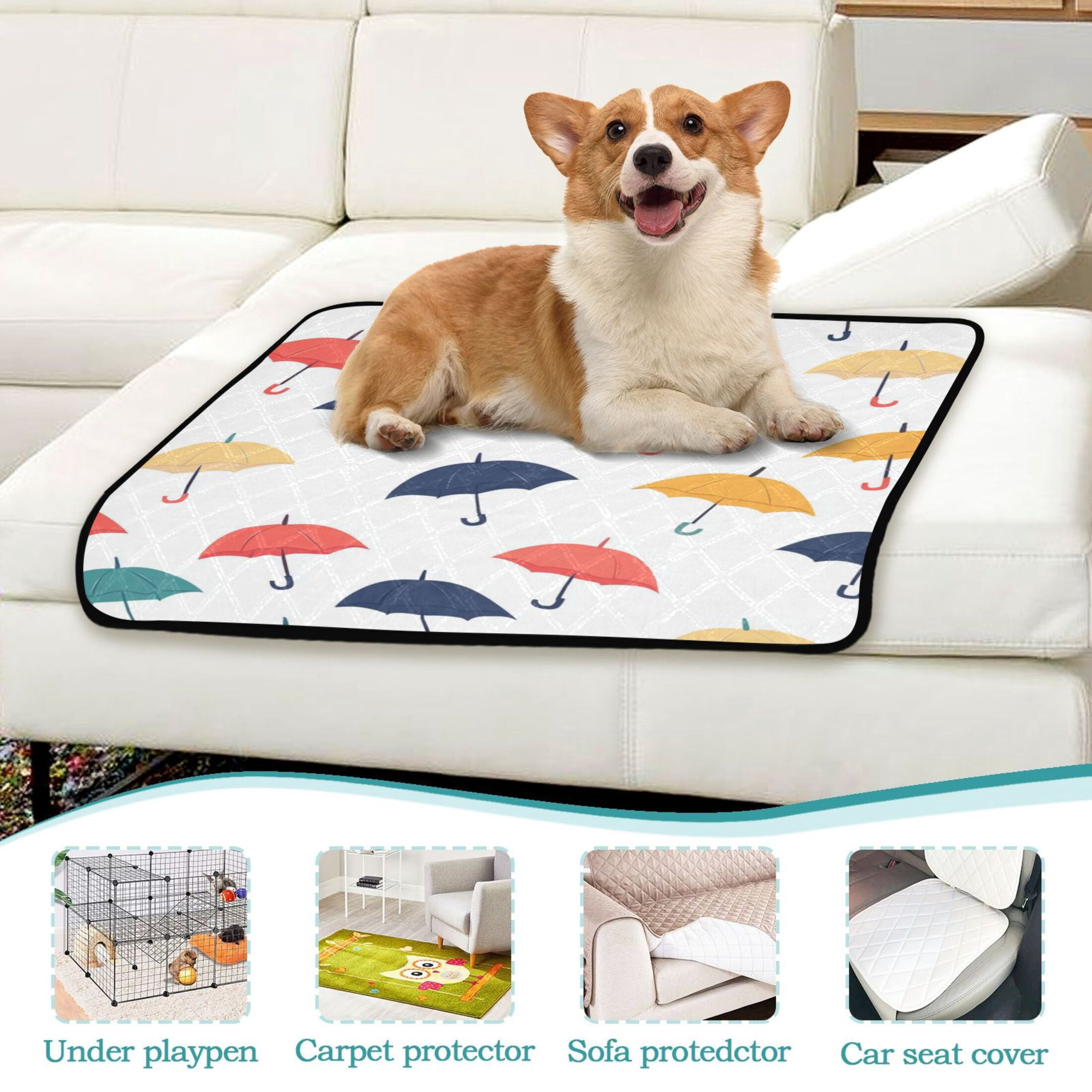 Washable Pet Pee Pads with Super Absorbent Reusable Training Pads for Dogs & Cats Colorful Umbrellas Pattern