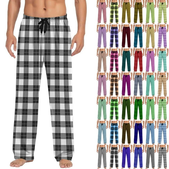 BiZtdJrK Mens Christmas Plaid Pajama Pants Lightweight Soft Pj Bottoms Drawstring Straight Leg Lounge Pant with Pockets Sleepwear, Black, L