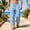 Light Blue, variant on Mens Harem Pants Elastic Waist Drawstring Print Loose Pockets Boho Hippie Beach Yoga Casual Pants Black Size M