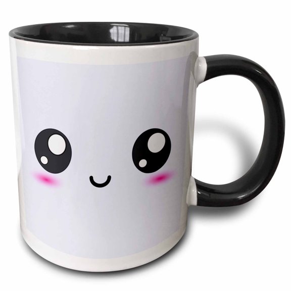 3drose, Lilac Purple Cute Smiling Square - Adorable and Kawaii Cartoony Smiling Face - Sweet Happy Cartoon, 11oz Two-tone Black Mug