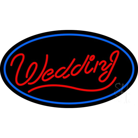Oval Wedding Cursive LED Neon Sign 13 x 24 - inches, Black Square Cut Acrylic Backing, with Dimmer - Premium built indoor Sign for Wedding Dcor.