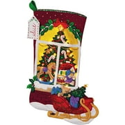 Christmas Tree Window View w/ Lights Stocking Felt Applique Kit