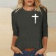 thumbnail image 2 of Mujeres Tres Cuartos de Manga Tops Moda Impresa Suelta Casual Cuello Redondo Suéter Blusa con Mangas 3/4, Mezcla de Poliéster para el Uso Diario de Verano, 2 of 5