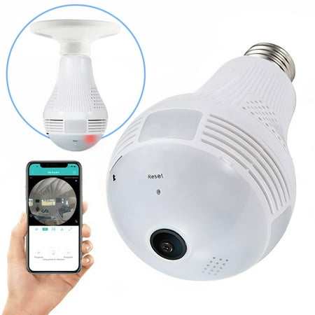 Infrared Security Camera - Acuvar 360° Panoramic HD Wi-Fi Wireless Bulb Security Camera with Digital Pan/Tilt, Microphone, Speaker Infrared LED Night Vision and Micro SD Slot for Local Storage