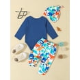 thumbnail image 5 of Aojekbee Baby Boys 3Pcs Fall Outfits Long Sleeve Romper + Dinosaur Print Pants + Hat Set Newborn Clothes, 5 of 10