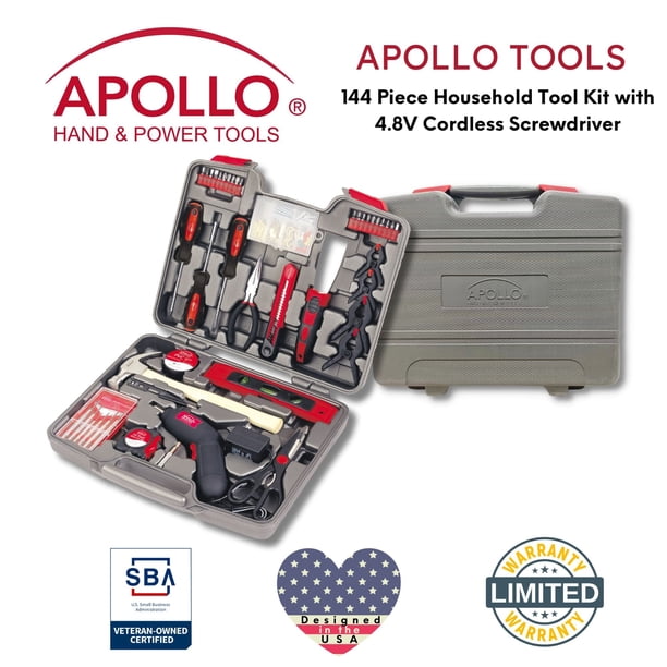 144 Piece Household Tool Kit with 4.8V Cordless Screwdriver