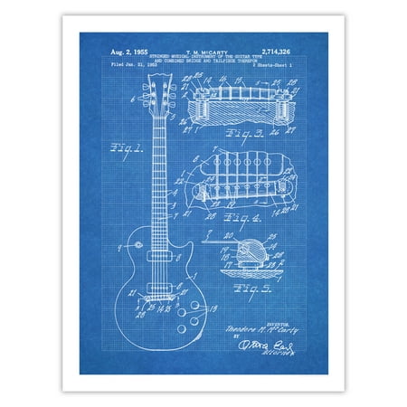 Gibson Les Paul Guitar Poster 1955 Patent Art Handmade Giclée Gallery Print Blueprint (18