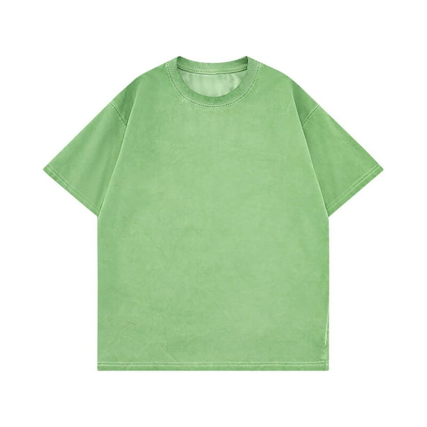 pstuiky Camisas de manga corta para hombre, Camisas casuales vintage de color liso con cuello redondo y manga corta para hombre ropa de hombre xxl