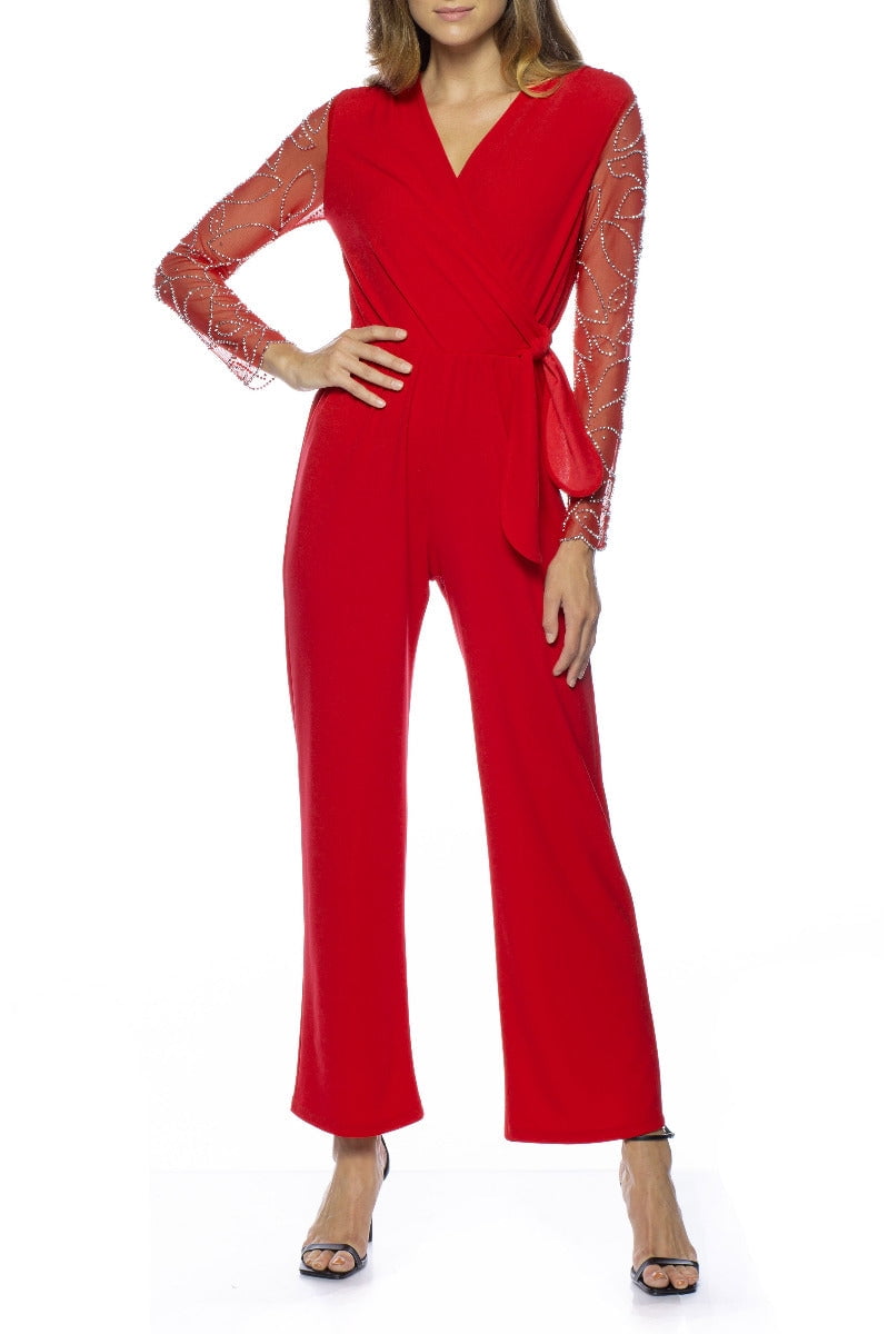 Short Sleeve Stretch Crepe Jumpsuit with Open Back