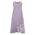 thumbnail image 6 of Feancey Linen Dress for Women Summer Sleeveless Loose Fit Maxi Dresses Dressy Casual Floral Printed Beach Sundress Flowy Vacation Tank Dresses with Pockets Purple 3XL, 6 of 6