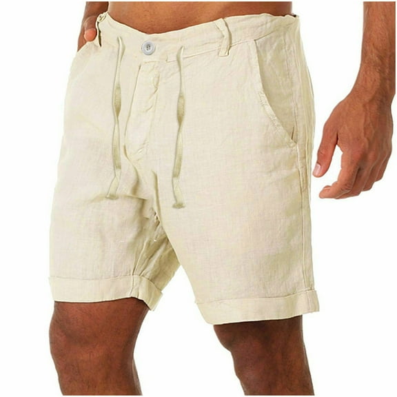 NAFUU Linen Shorts for Men Lightweight Elastic Waist Summer Beach Mens Linen Shorts Pockets Casual Breathable Short Stretch Golf Shorts