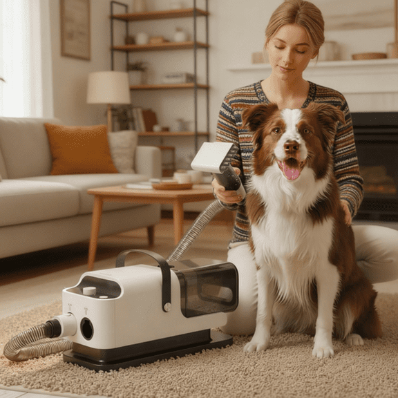 PawHut 5-in-1 Quiet 600W Dog Grooming Dryer with Electric Clipper & Vacuum Function, White