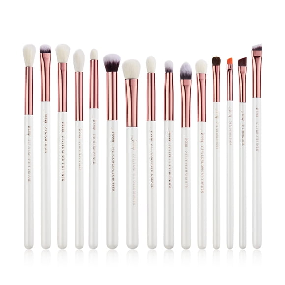 Jessup Juego de brochas de maquillaje para ojos Profesional 15 piezas Blanco/Oro rosa Premium Natural-sintético Sombra de ojos Corrector para mezclar Delineador de ojos y cejas Pinceles T217