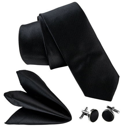 Pink Enamel Cufflinks - BodyJ4You Necktie Cufflinks Pocket Square Set Black Color Formal Classic Men Suit Fashion
