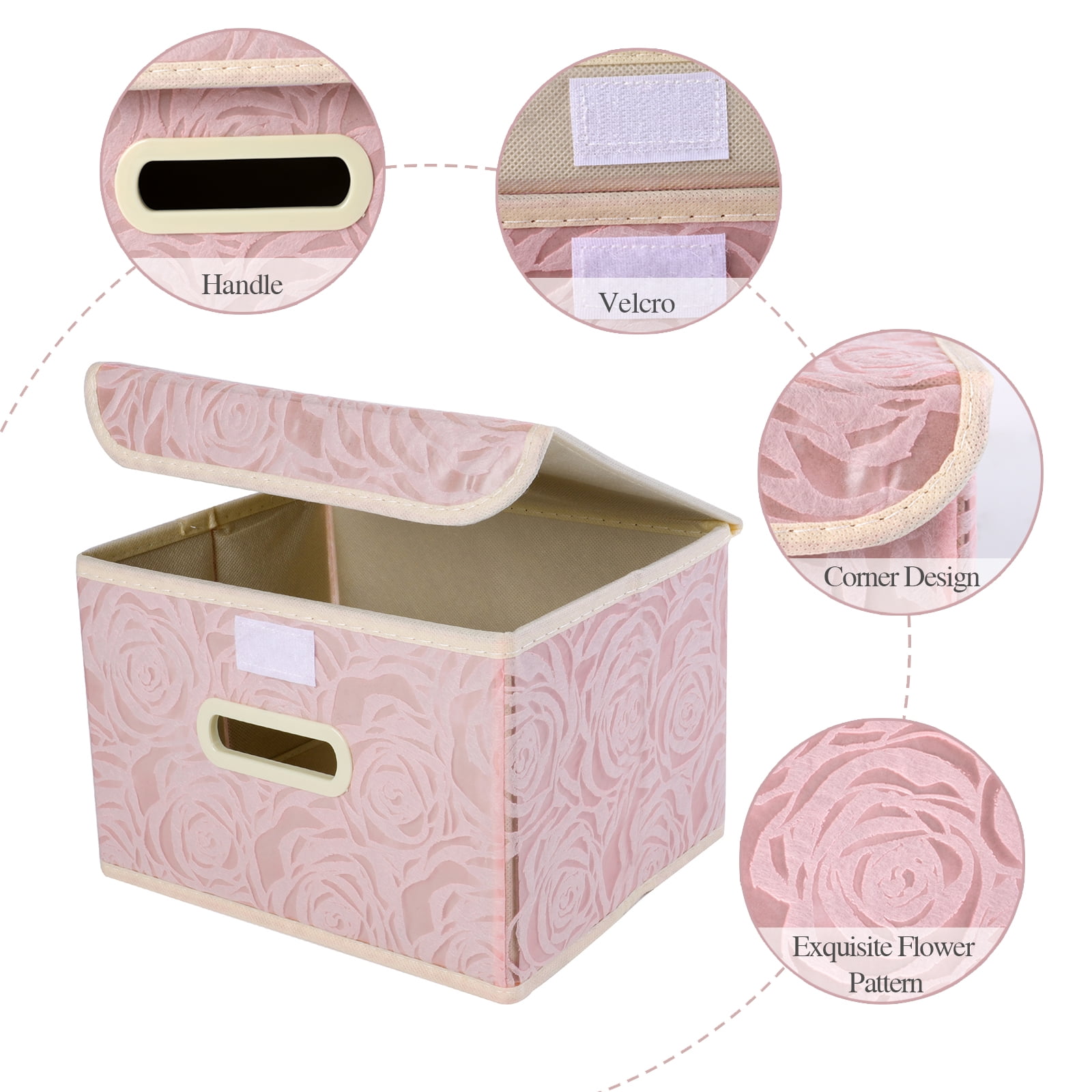 Mei Flowers Chinoiserie Style Storage Bins with Lids for Organizing Lidded  Home Storage Bins with Handles Oxford Cloth Storage Cube Box for Room