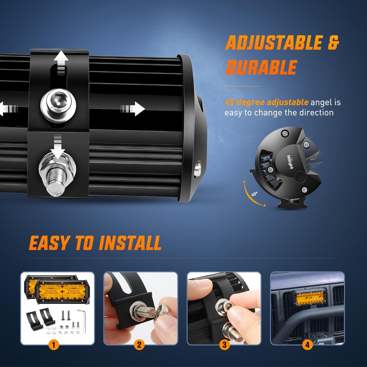 Nilight Led Light Bar 2PCS 6.5 Inch Amber 120W Spot Flood Combo Waterproof Triple Rows Off Road Fog Lights with 12V 5Pin Rocker Switch Wiring Harness Kit-2 Lead, 2 Year Warranty