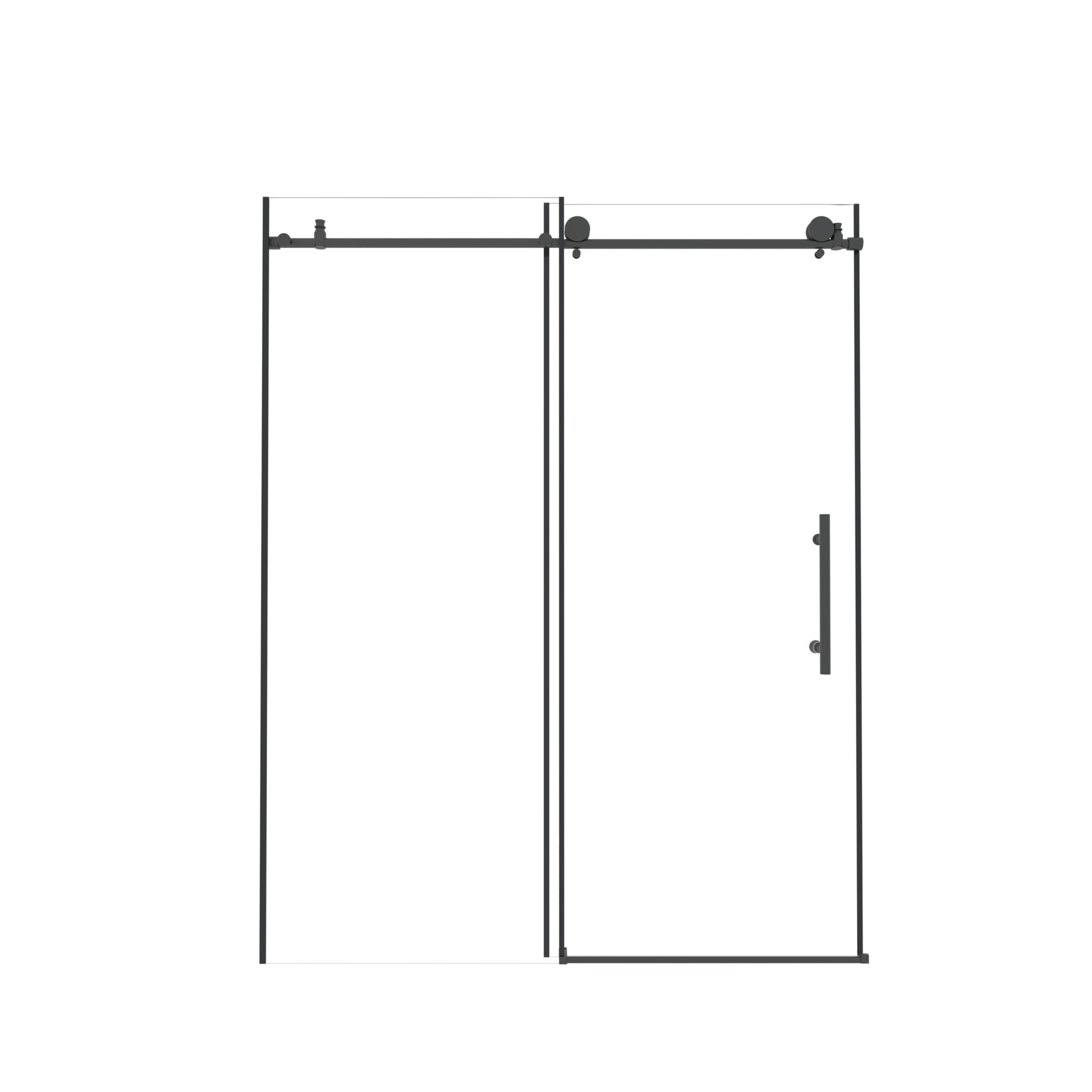 Noble House 60"x76" Frameless Sliding Shower Door, Tempered Glass with Stainless Steel Handle, Matte Black