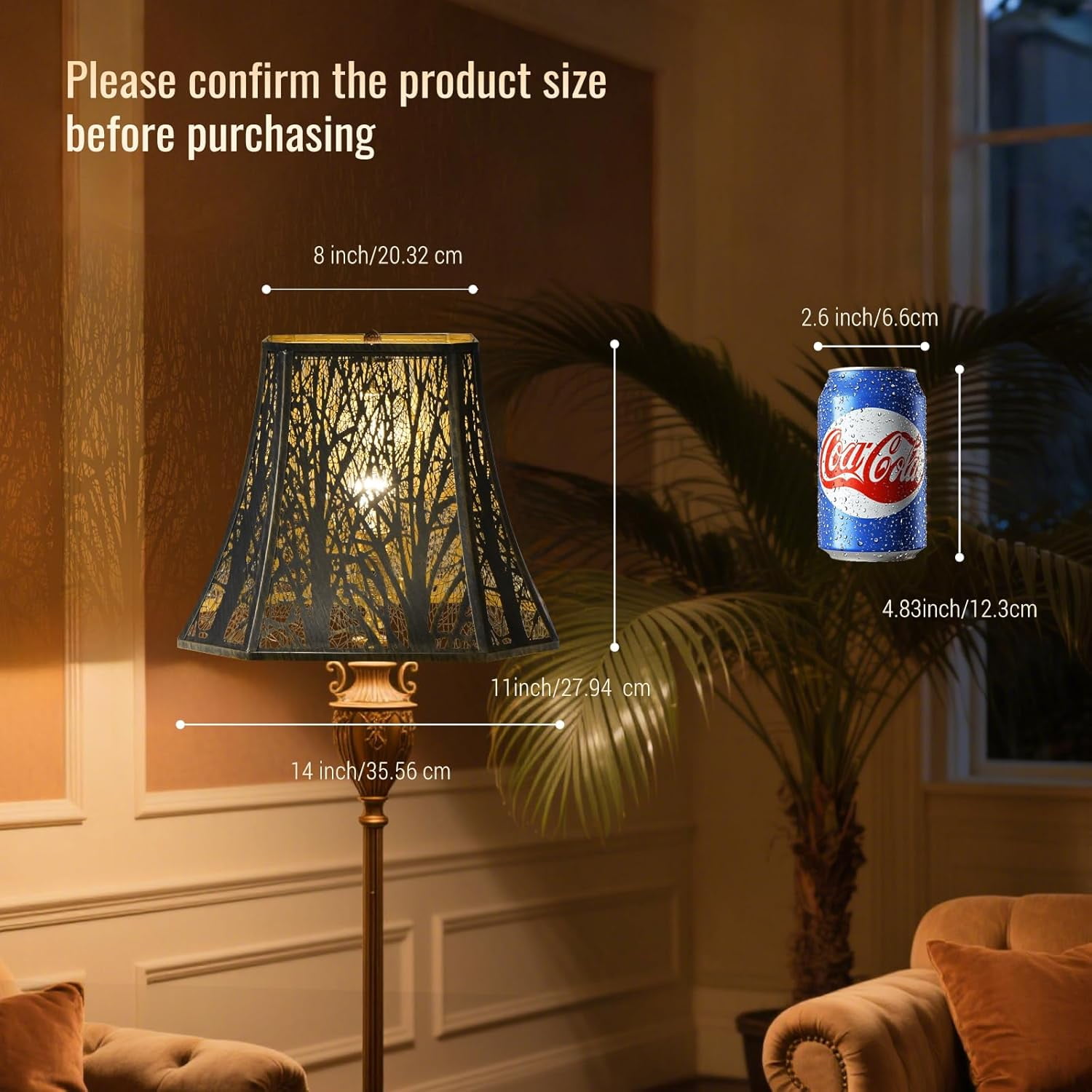 Large Bell Lamp Shades For Floor Lamp,SWAIFDEE Metal Square Lampshade For Table Lamps with Tree Pattern 8x14x11"H Spider Bronze Lamp Cover