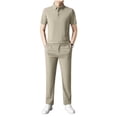 thumbnail image 3 of VBVC Men's 2 Piece Business Outfit Set with Pockets,Collared Short Sleeve Shirt and Drawstring Pants For Men,Khaki,M-4XL, 3 of 8