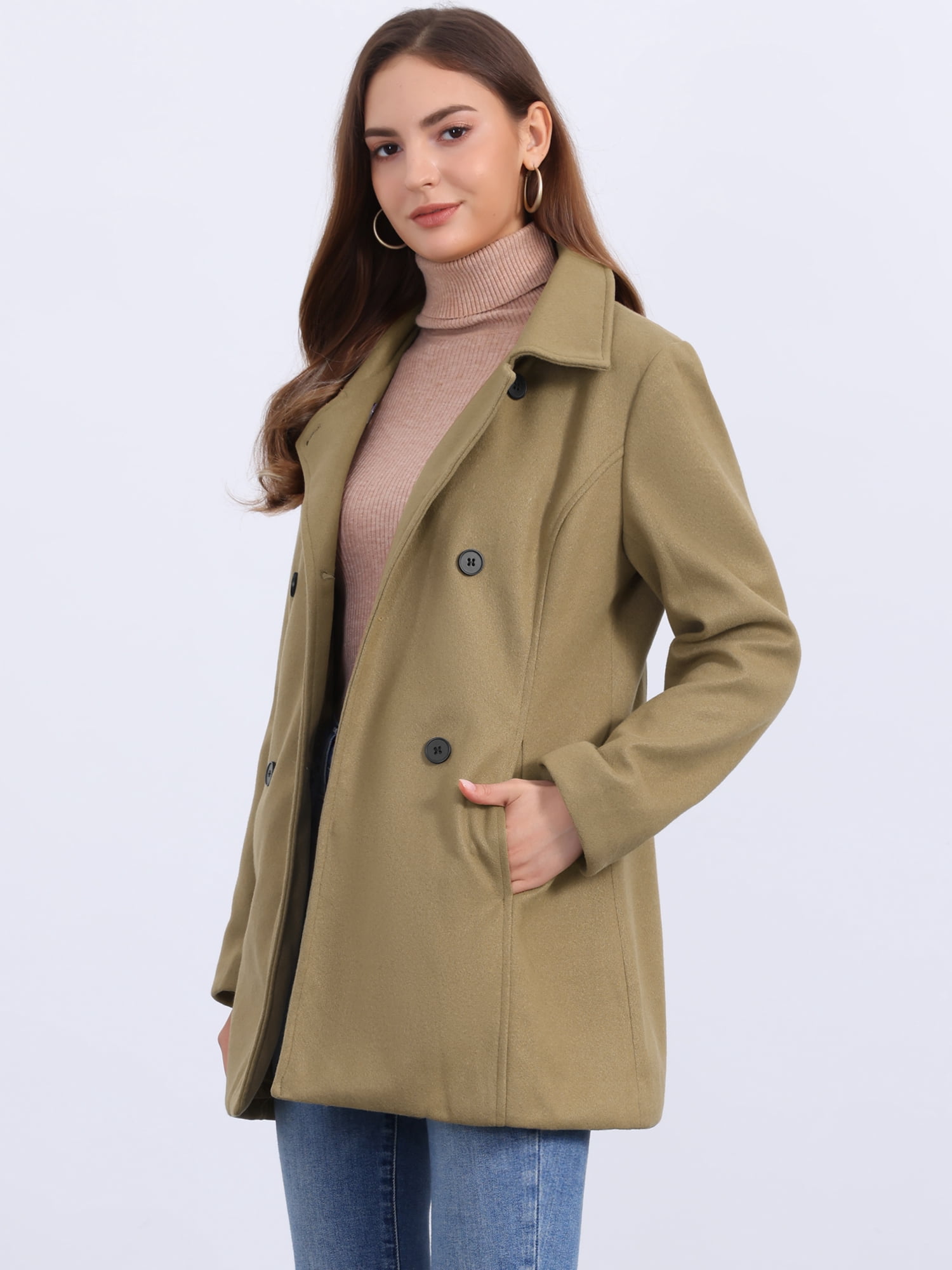 DARING DIVA Women's Double Breasted Long Sleeves Button Down Winter Peacoat M Coffee