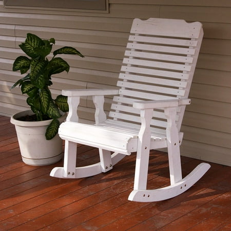 Amish Heavy Duty 600 Lb Classic Pressure Treated Rocking Chair (Semi-Solid White Stain)