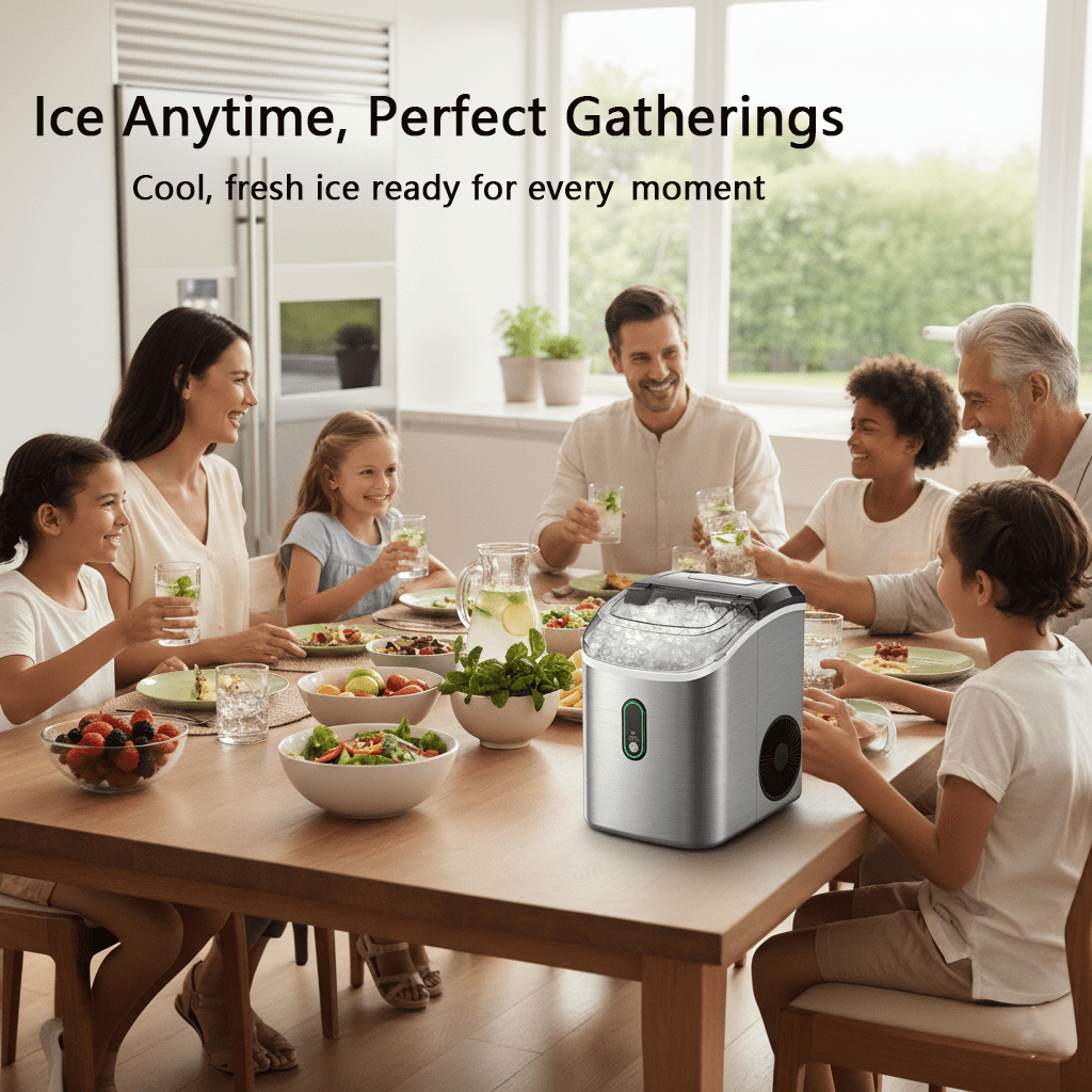 Philergo Nugget Ice Maker Countertop, 35lbs/Per Day, Self-Cleaning Sonic Ice Maker with Ice Scoop and Basket, Portable Chewable Pellet Ice for Home/Party/RV/Camping, Stainless Steels