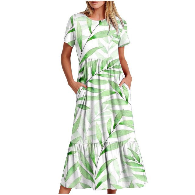 Pisexur Robe à Manches Courtes Col Rond Mode Femme Robe Imprimée Col Rond Blouse Femme