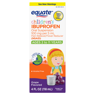 Equate Children's Ibuprofen Oral Suspension 100 mg per 5 ml, Grape Flavor, 4.0 Fluid Ounce