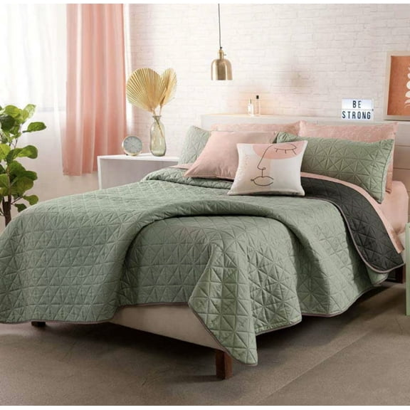 GEARGE OLIVE GREEN COLOR SPECIAL FABRIC ULTRA SLIM REVERSIBLE COMFORTER 1 PCS QUEEN SIZE MADE IN MEXICO