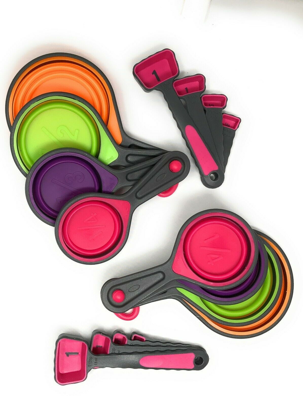 8 Piece Portable Silicone Measuring Cups and Spoons Collapsible Measuring Cups and Spoons Set 
