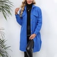 thumbnail image 2 of IROINNID Women's Winter Jacket Coat Turndown Lapel Solid Color Long Sleeve Warm Woolenlen Coat Recreational Tops, Blue, 2 of 7