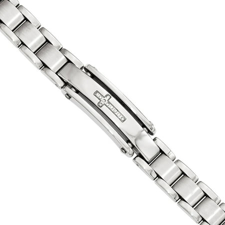 Chisel Stainless Steel Polished and Brushed CZ Cross Id Bracelet
