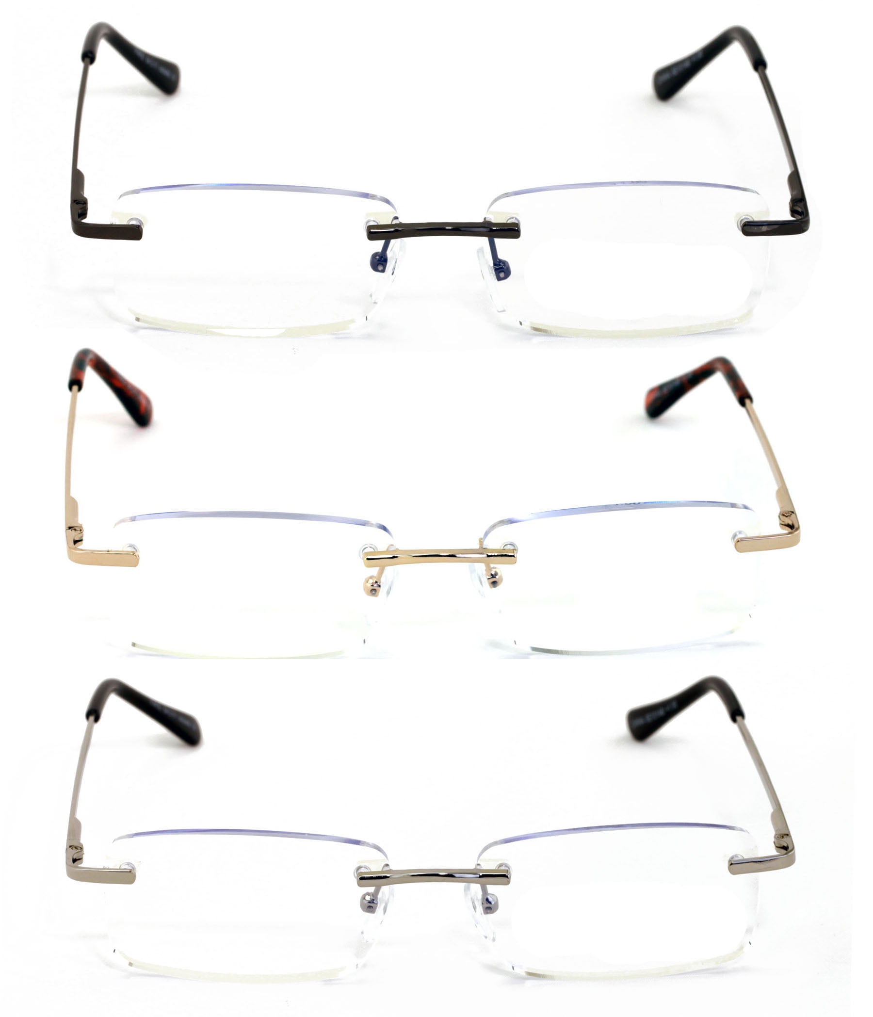 3 Pairs Super Lightweight Slim Sleek Full Rimless Reading Glasses Metal Frame- Rectangular Anti Blue Blocker UV Protection Reader Clear Lens 2.50