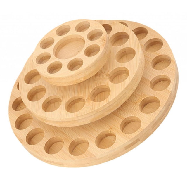 Expositor giratorio de bambú para aceites esenciales, resistente y duradero, ideal para mesa.