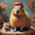 thumbnail image 1 of Pintura de diamante 5D DIY, kit de carpincho y gato con taladro redondo completo, decoración del hogar, 30x30cm, 1 of 9