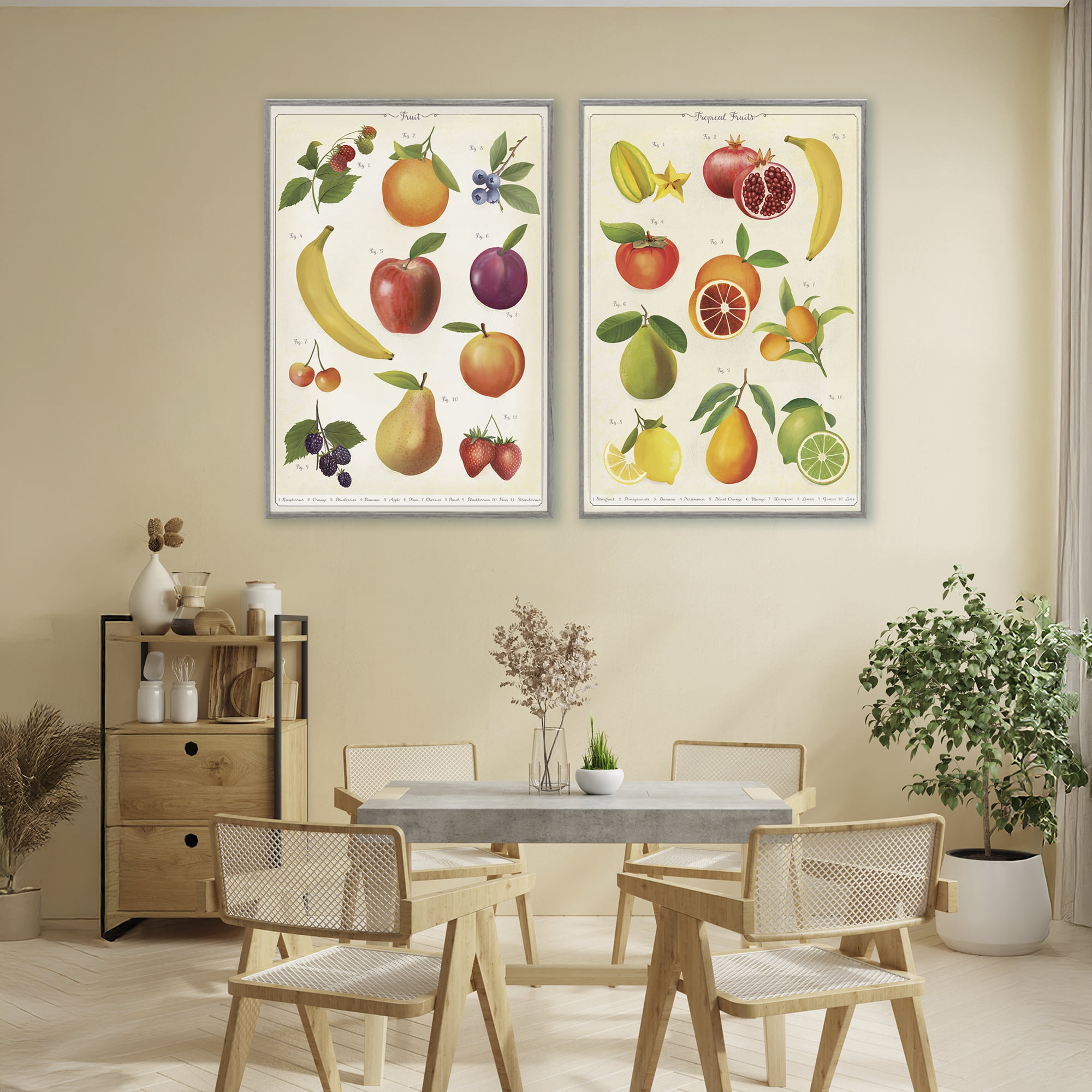 Stupell Industries Kitchen Studies Fruit 2 Piece Gray Framed Giclee Art Set, design by Diane Neukirch