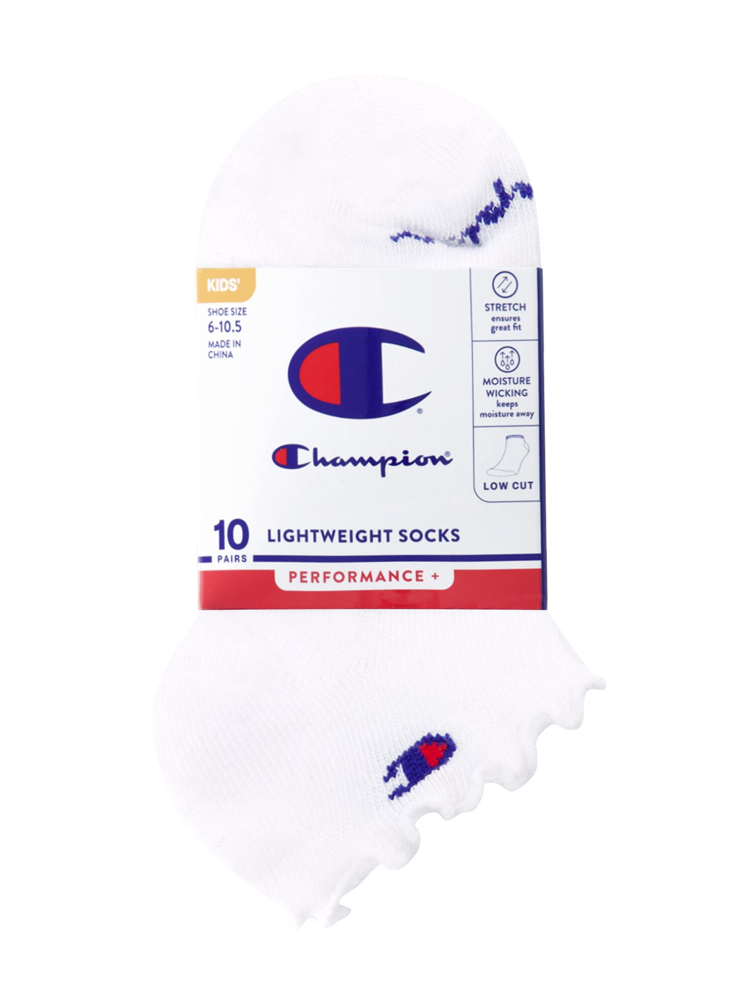 Champion Girls Lightweight Performance+ Kid Ruffle Low Cut Socks, 10 Pack, Sizes S–L