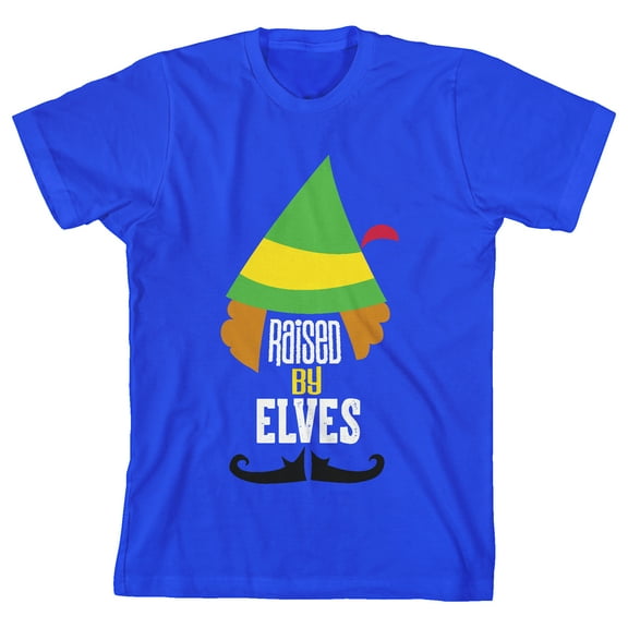 Elf Movie Raised By Elves Youth Royal Blue Graphic Tee-Medium