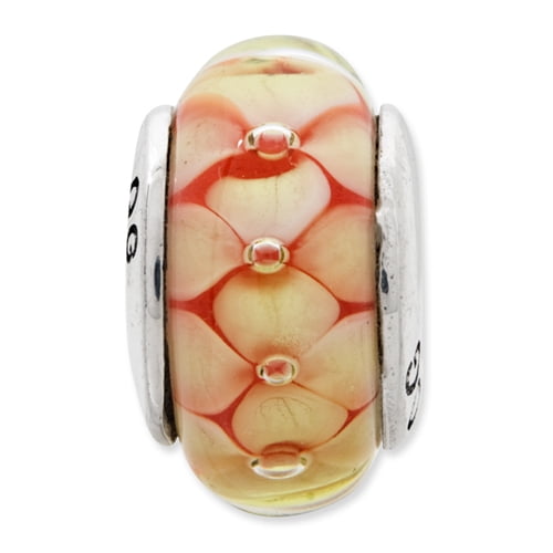 15 x 8 mm Reflection Beads Sterling Silver Yellow with Black Hand-blown Glass Bead