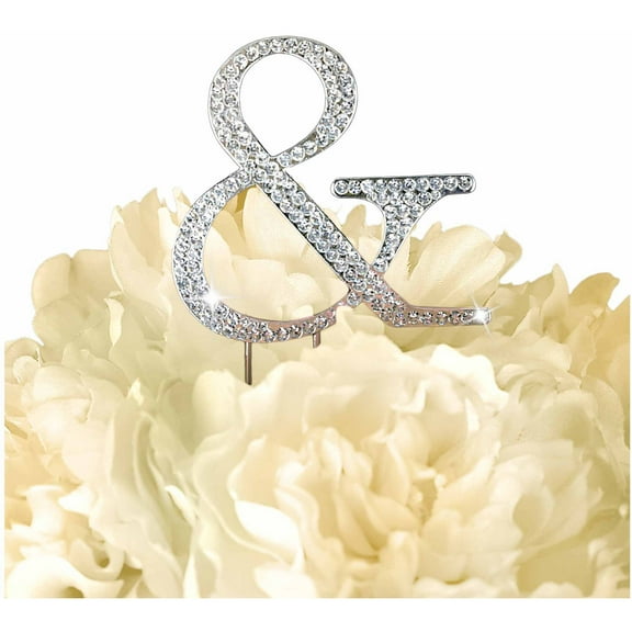 Unik Occasions Collection Rhinestone Wedding Cake Topper, Silver