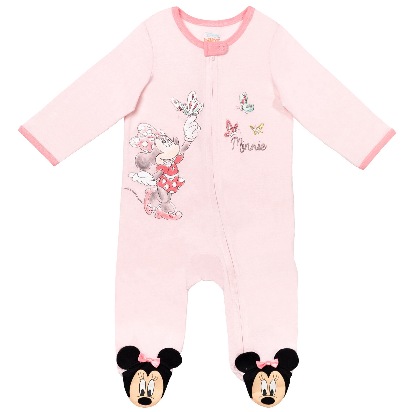 Disney Minnie Mouse Baby Girls' 2-Pack Footed Sleep N' Play Coveralls Minnie Pink Oatmeal