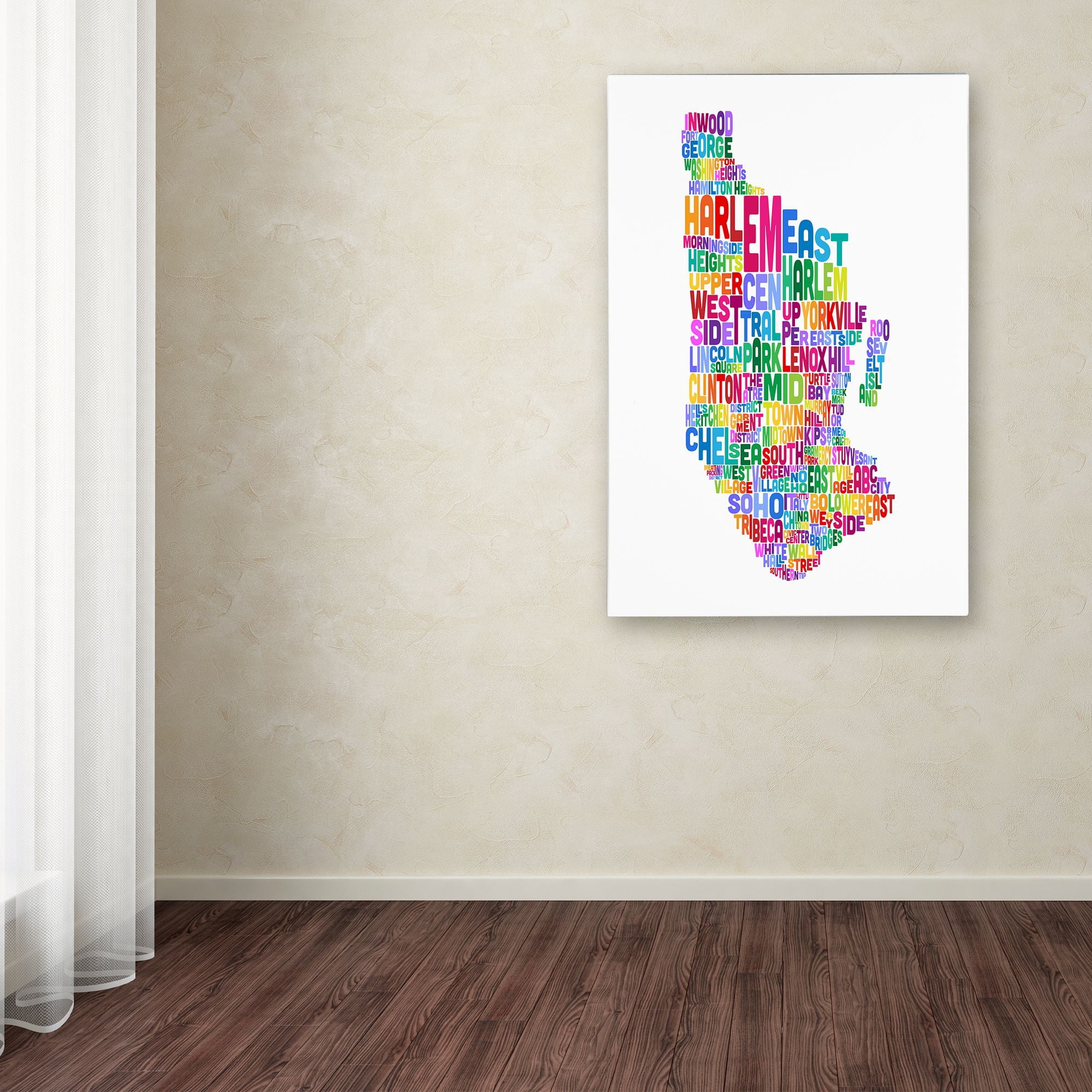 Trademark Fine Art "Manhattan New York Typography Text Map" Canvas Art by Michael Tompsett