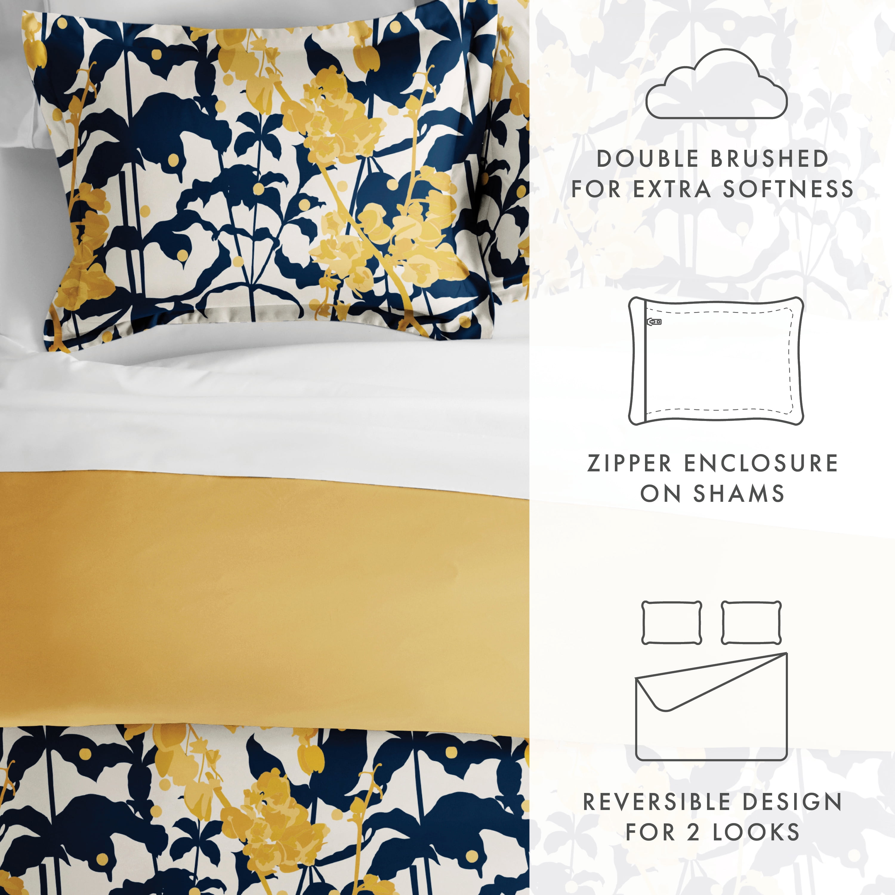 Noble Linens Yellow Boho Flower Reversible 3-Piece Duvet Cover Set, Full/Queen